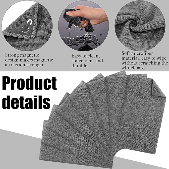 Fanfanwin 8 Pcs Magnetic Microfiber Cleaning Cloth Dry Erasers for White Boards Extra Magnetism Whiteboard Eraser for White Boards Blackboards Classroom Home Reusable Washable(6 x 10 Inch)