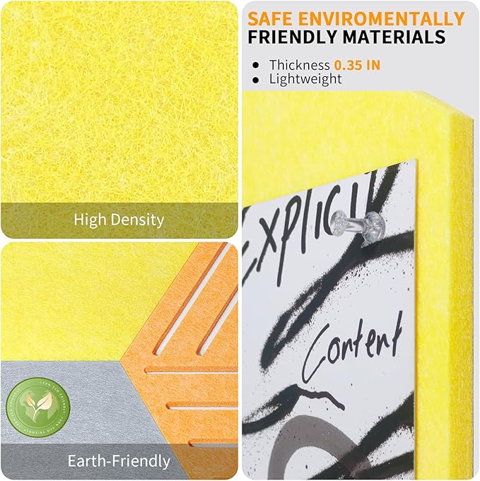 12'' Medium Hexagon Cork-Bulletin Board Tiles Frameless 10 Pack Adhesive Removable Felt Corkboard Decorative Prayer-Vision Board for Home-Office Wall Decor, Hex Tack Pinboard with 30 Pushpins