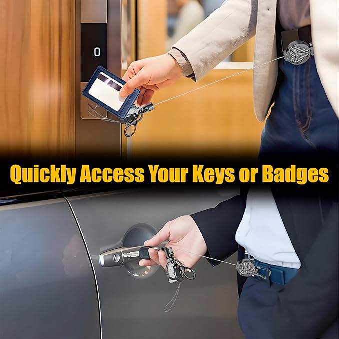 KAHETA 2 Pack Retractable Keychain Heavy Duty Carabiner Badge Holder Clip with Magnetic,Tactical Id Badge Reel with 32'' Steel Cord,Key Ring,Lobster Claw Clasp and Phone Tethers