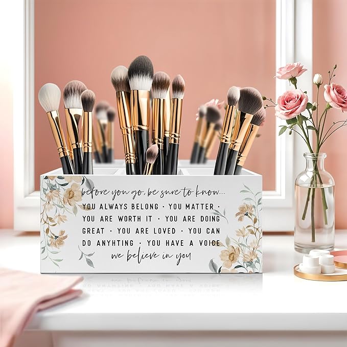 Exqcom Before You Go Inspirational Pen Pencil Holder, Motivational Gifts for Women, Watercolor Floral Positive Affirmations Pencil Pen Holder Organizer for Home Office Desk Accessories