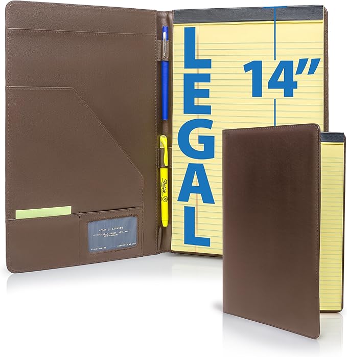 Legal Size Padfolio, 8.5 x 14 Inch Portfolio Folder for Legal Pad, Professional Padfolio for Job Interviews, Business Meetings, and Attorneys (Dark Brown)