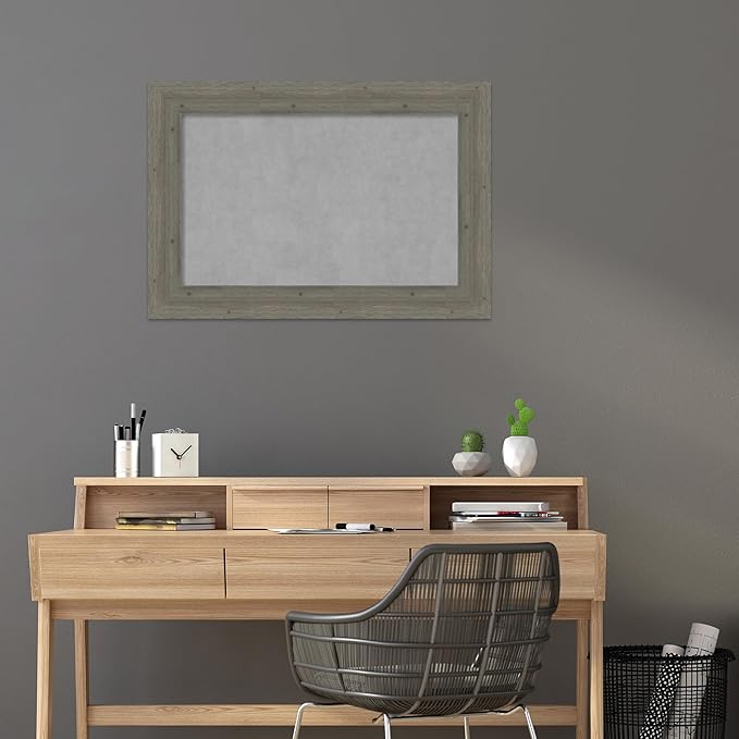 Amanti Art Grey Framed Magnetic Board 27x39 Large Vision Board for use with Magnets, 100% Metal Sheet to Display Items as Office Decor or for Home Organization in mudroom, Kitchen or Kids Room