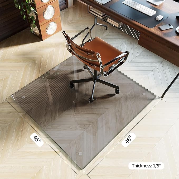 Koonmi Tempered Glass Chair Mat for Hardwood Floors & Carpets, 40" x 60“ Grey Heavy Duty Office Floor Protector, Scratch & Dust Concealing, Noise-Free for Home Office Desk