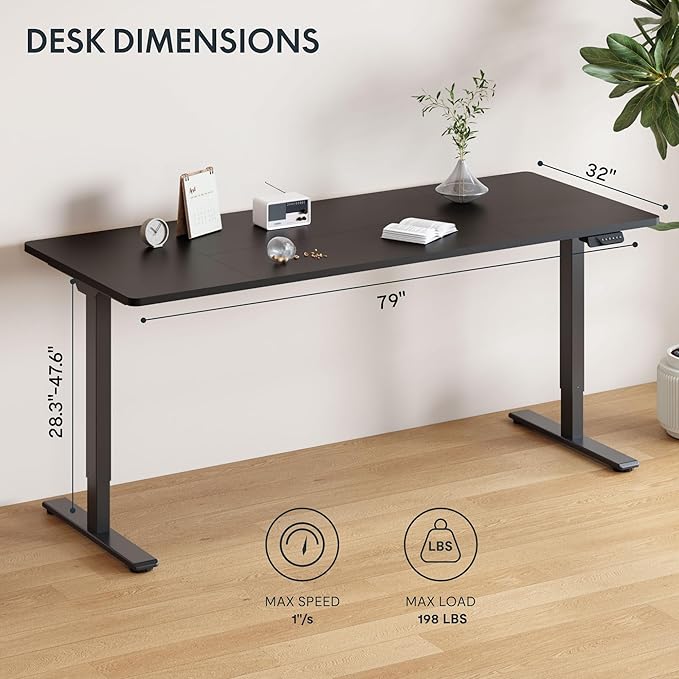 FLEXISPOT 79x32 Inch Large Dual Motor Electric Standing Desk, Black - Computer Desk with Memory Controller, Home Office Desk with Splice Board
