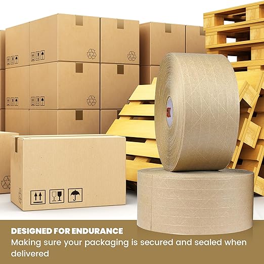 TAPEBEAR 1.5" Core Water Activated Tape, Fiber Reinforced Gummed Tape 2.75inch x 377ft, Eco-Friendly Kraft Paper Tape Biodegradable Brown Packing Tape for Security Sealing, Packaging, Shipping, 4Rolls