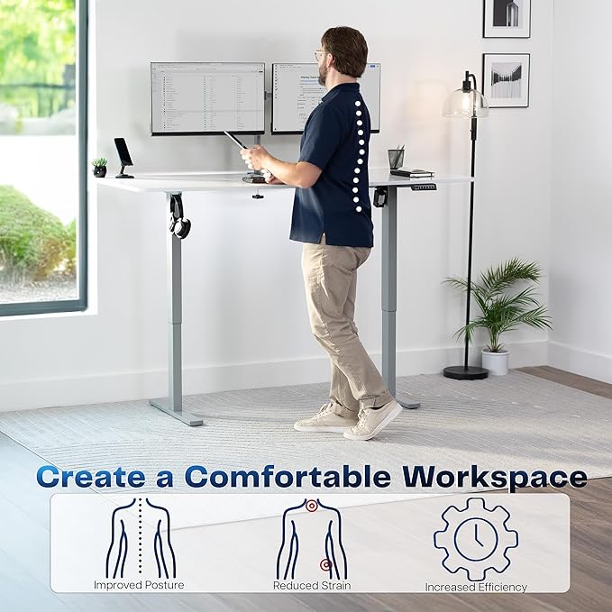 VIVO Electric Dry Erase 71 x 30 in Standing Desk, Memory Height Adjustment, 1B Series, Holds 220 lbs, Whiteboard Top Gray Frame, DESK-KIT-1G7WE