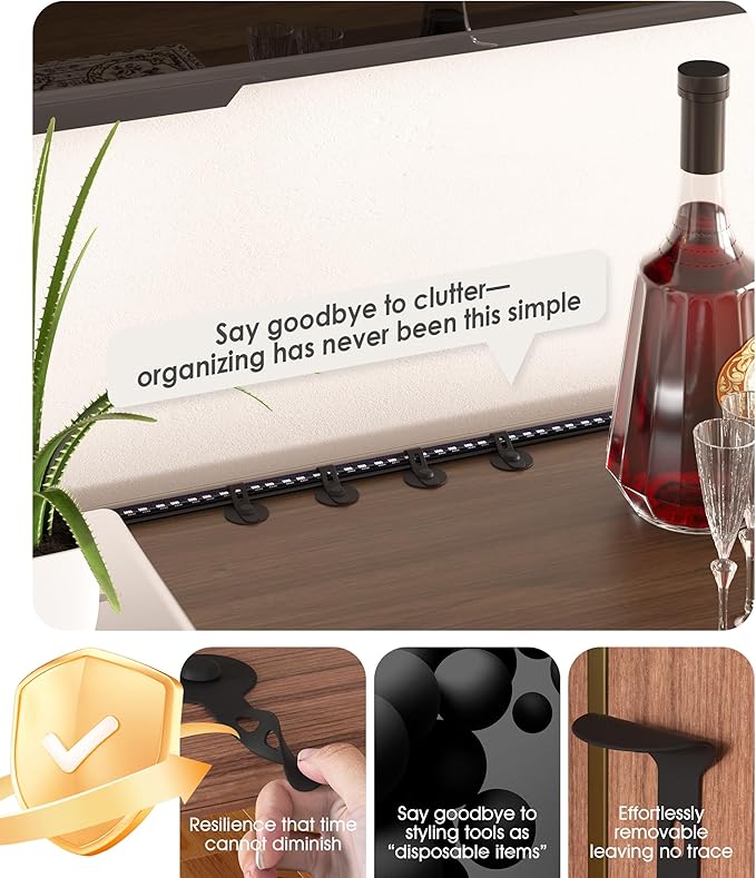 Nearockle Cable Management Under Desk, Adjustable Self-Adhesive Silicone Cable Ties Cord Organizer, Reusable Heavy-Duty Cord Holder Under Table for Office, Home, School (20Pcs-Black)