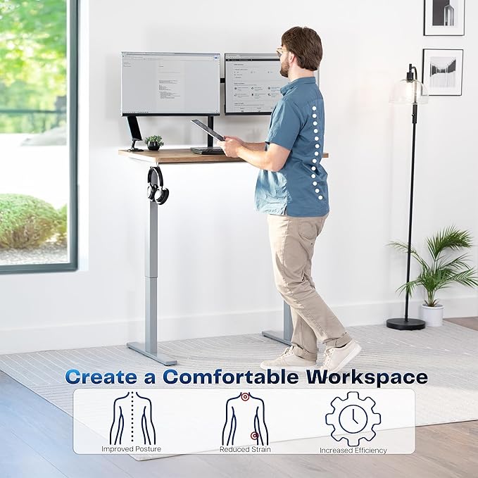 VIVO Electric 43 x 24 in Standing Desk, Memory Height Adjustment, 1B Series, Holds 220 lbs, One-Piece Reclaimed Wood Top, Gray Frame, DESK-KIT-1G4P