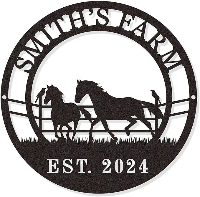 Personalized Horse Ranch Metal Sign Custom Farm Metal Wall Art Horse Name Sign Wall Decor Outdoor Farmhouse Decor Outdoor Equestrian Gift for Stable & Home