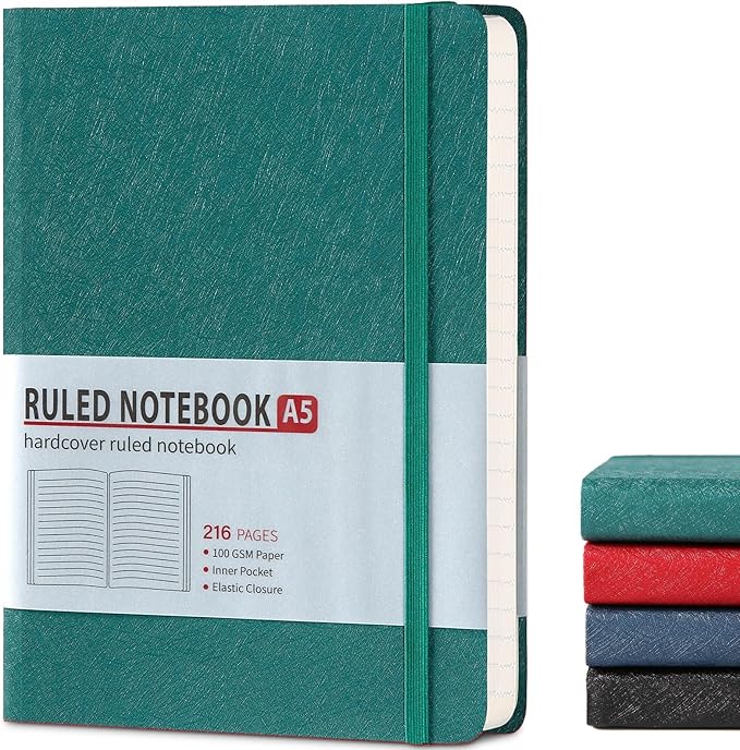 TSFPapier Lined Journal Notebook for Women Men 216 Pages A5 Hardcover Journals for Writing Daily Journaling Notebook for Work, School, Note Taking, Business, Travel Dark Green