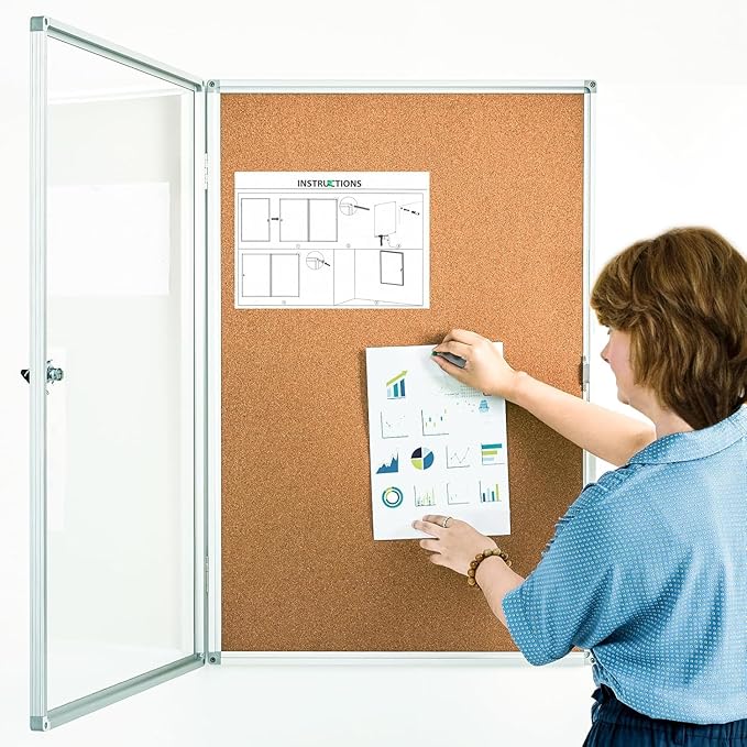 BEST BOARD Pinboard Enclosed Bulletin Board 36 x 24 Inch Lockable Cork Noticeboard for School Office, Wall Display Case with Lock (Cork Board)