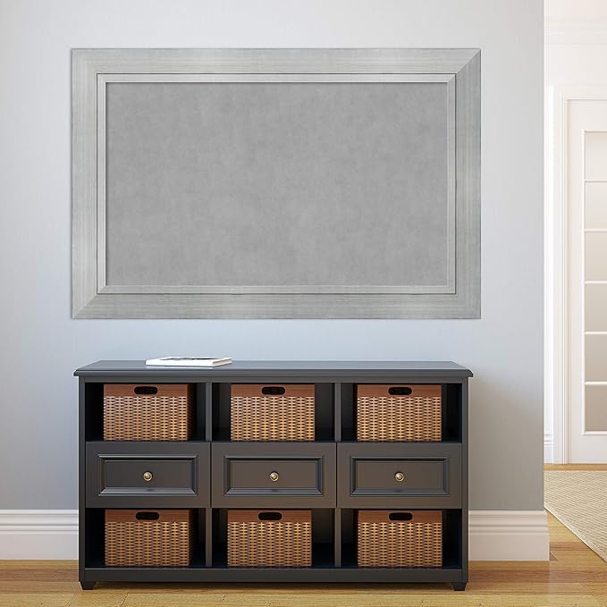Amanti Art Silver Framed Magnetic Board 31x47 Large Vision Board for use with Magnets, 100% Metal Sheet to Display Items as Office Decor or for Home Organization in mudroom, Kitchen or Kids Room