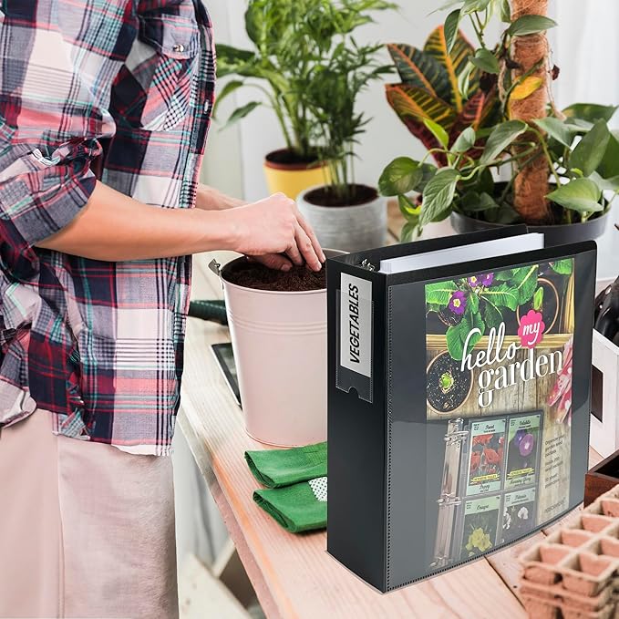 Performore Heavy-Duty Seed Storage Kit for Organizing Seed Packets, with 200 Pockets, 3.5 x 5.25'' Pocket Size, 50 Clear Pages w/ 4 Sleeves per, 2.5" Capacity, Cover is Solid Black Plastic