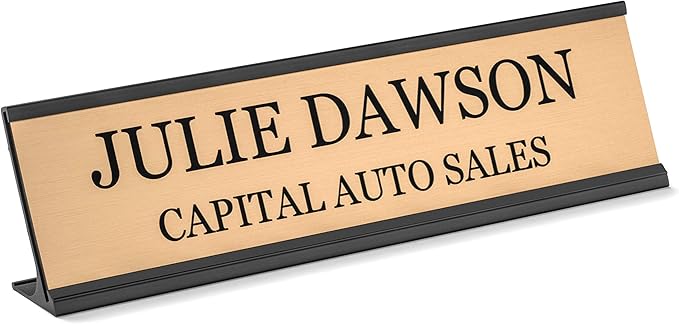 Providence Engraving Personalized Desk Name Plates - Custom Office Wall or Desk Name Plates With Aluminum Holder With Two Lines of Laser Engraved Text, 2" x 10"