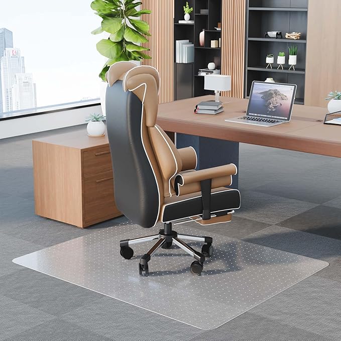 Office Chair Mat for Carpet - Clear Thick Desk Chair Mat for Carpet Plastic Floor Mats for Rolling Work and Gaming Chairs with Studs for Low Pile, Flat and No Carpeted Floors