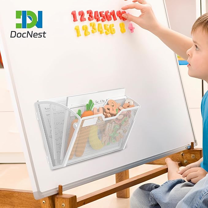 Docnest 3 Tier 3 Pack Magnetic Wall Mounted File Holders,Mesh Letter Organizer, Magnetic Hanging Mail Paper Document Organizer for Office, Home, School, White