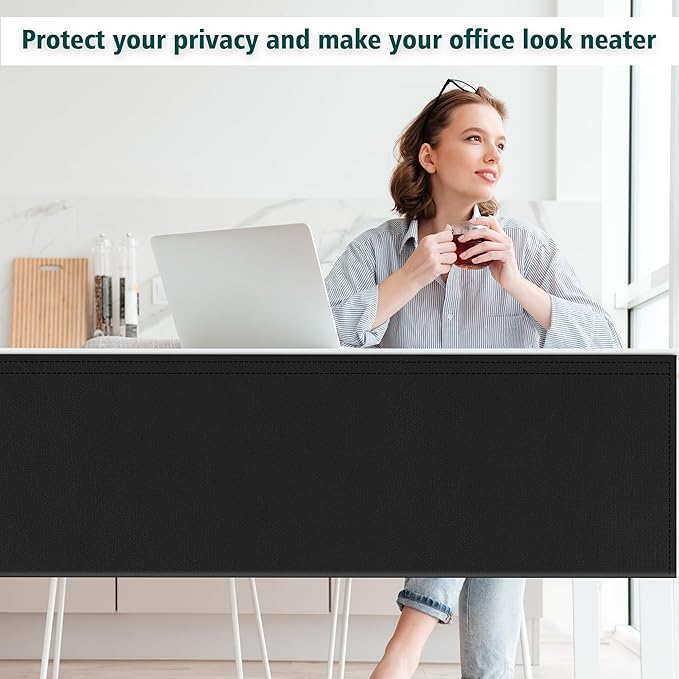 EcoBrisa 48" Under Desk Privacy Panel with Cable Management Organizer Sleeve Self-Adhesive Modesty Panel for Cord Organizer Pockets and Desk Skirt for Home Office or Standing Workstation
