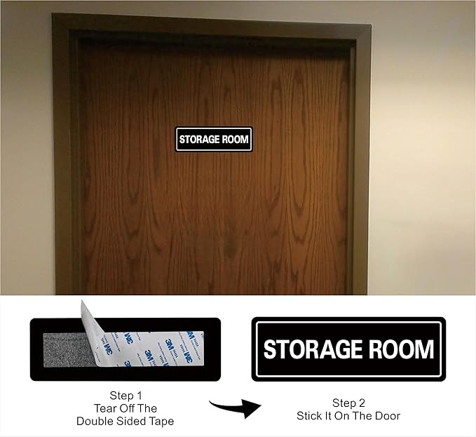 Storage Room Sign - Premium Durable Acrylic Material, Super Strong Self-adhesive, Quick Installation, Suitable for Your Home and Business (9 × 3 Inches, Black)