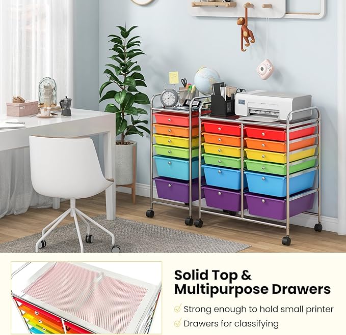 Giantex 12 Drawer Rolling Storage Cart Tools Scrapbook Paper Office School Organizer