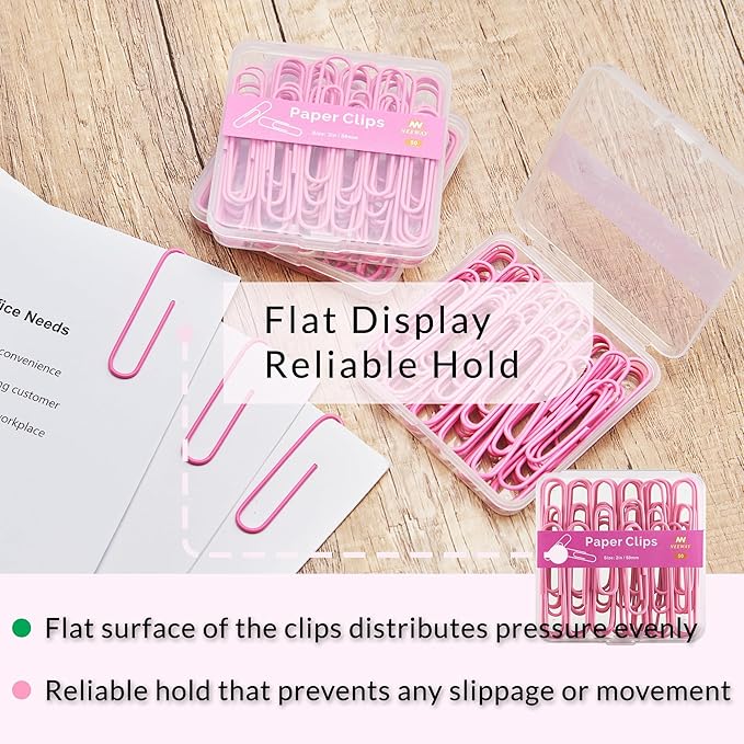 NEEWAY Colorful Large Paper Clips, 2 Inch Jumbo Paper Clips, 150 Count, 3 Pack of 50 (Rose Pink)
