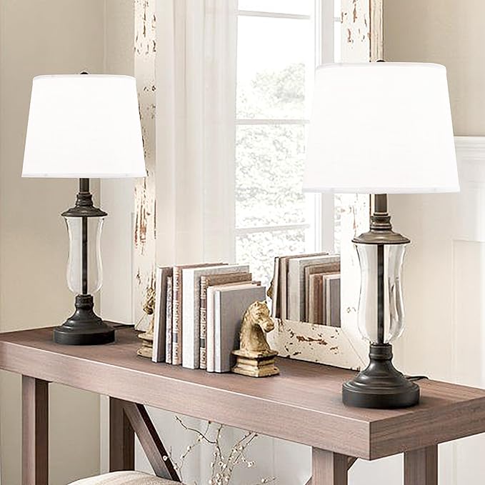 White Texture Lamp Shades Set of 2 Drum Lampshades Replacemnt for Table Lamps Floor Lamps-11"Top × 13" Bottom × 10" High(Spider),Required Assembly-Modern Table Lamps for Bedrooms-By GO&SO