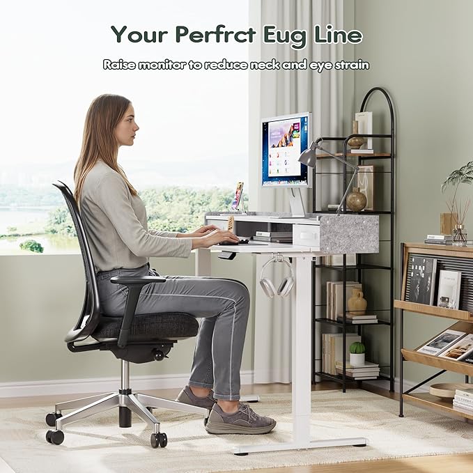 Homall Electric Standing Desk with 2 Drawers, Adjustable Height Computer Desk with Storage Sit Stand Table with Storage Shelf and Splice Board Quick Install for Home Office