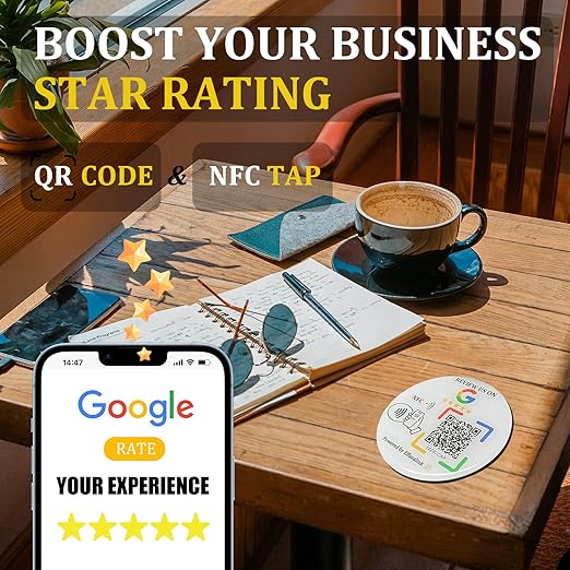 Epoxy Sticky Card with NFC Chip & QR Code - Compatible with Google Business Page for Customer Reviews, Boost Business Reviews, Essential for Small Businesses, No App, No Monthly Fee (White-1 card)