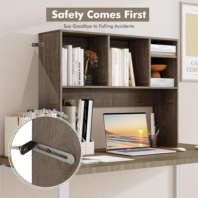 Tangkula Desktop Bookshelf, Countertop Storage Hutch with 4 Shelves for Computer Desk, Desktop 2-Tier Display Rack, Multipurpose Wood Desk Hutch Storage Organizer for Dorm Office Home