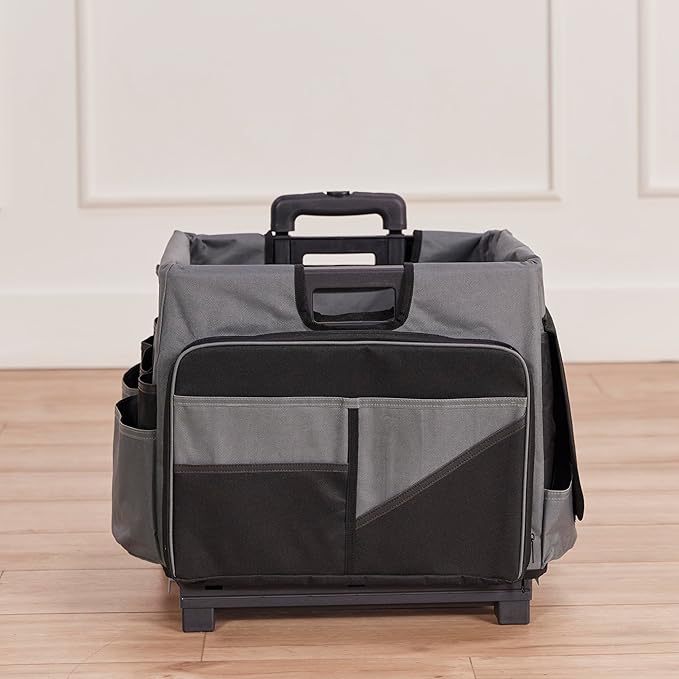 ECR4Kids Universal Rolling Cart with Canvas Organizer Bag, Mobile Storage, Black/Grey