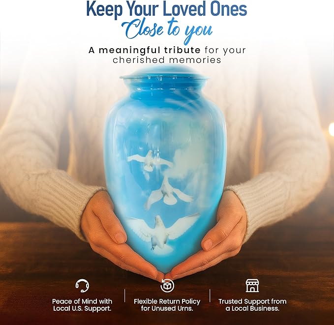 Modern Memorials Cremation Urn for Ashes - Large Urn for Man & Women - 200 Cubic Inches - Includes Velvet Storage Bag - Dove Style