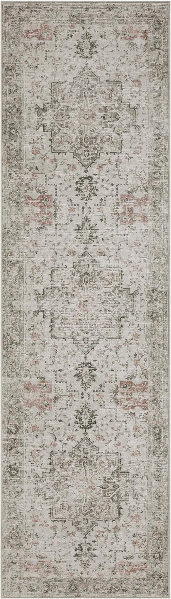 GENIMO Runner Rug 2'6"x4 Machine Washable Non Slip Vintage Hallway Runner Rug, Low Pile Lightweight Rugs for Indoor Entryway, Hallway, Kitchen and Corridor, Light Taupe Brown