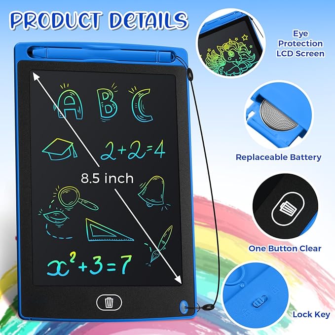 Zhehao 20 Pack LCD Writing Tablet for Kids: 8.5 Inch Colorful Drawing Doodle Boards - Reusable Erasable Doodle Board Educational Learning Toys Gifts for Toddlers Ages 3-8 Party Favors(Blue,Classic)