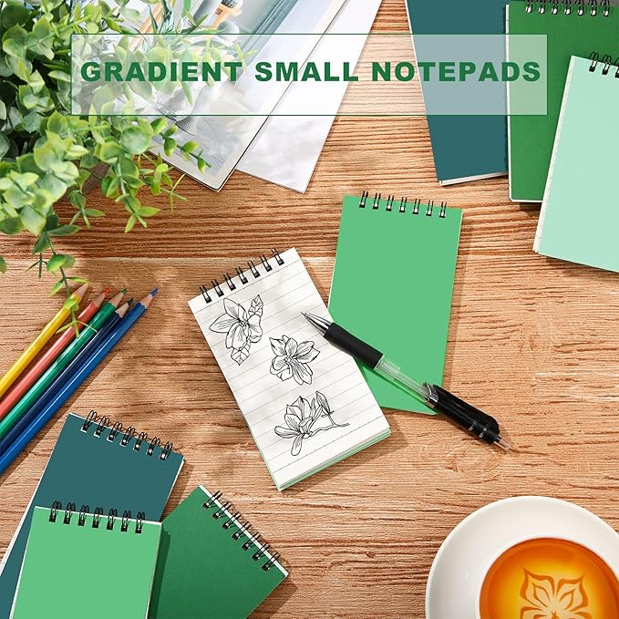 Tenceur 8 Pcs Pocket Notebook Bulk Small 3x5 Inch Spiral Notepads Mini Top Bound Notebook with Lined 120 Pages Ruled Memo Pads for Office College Nurse Essentials Back to School Gift
