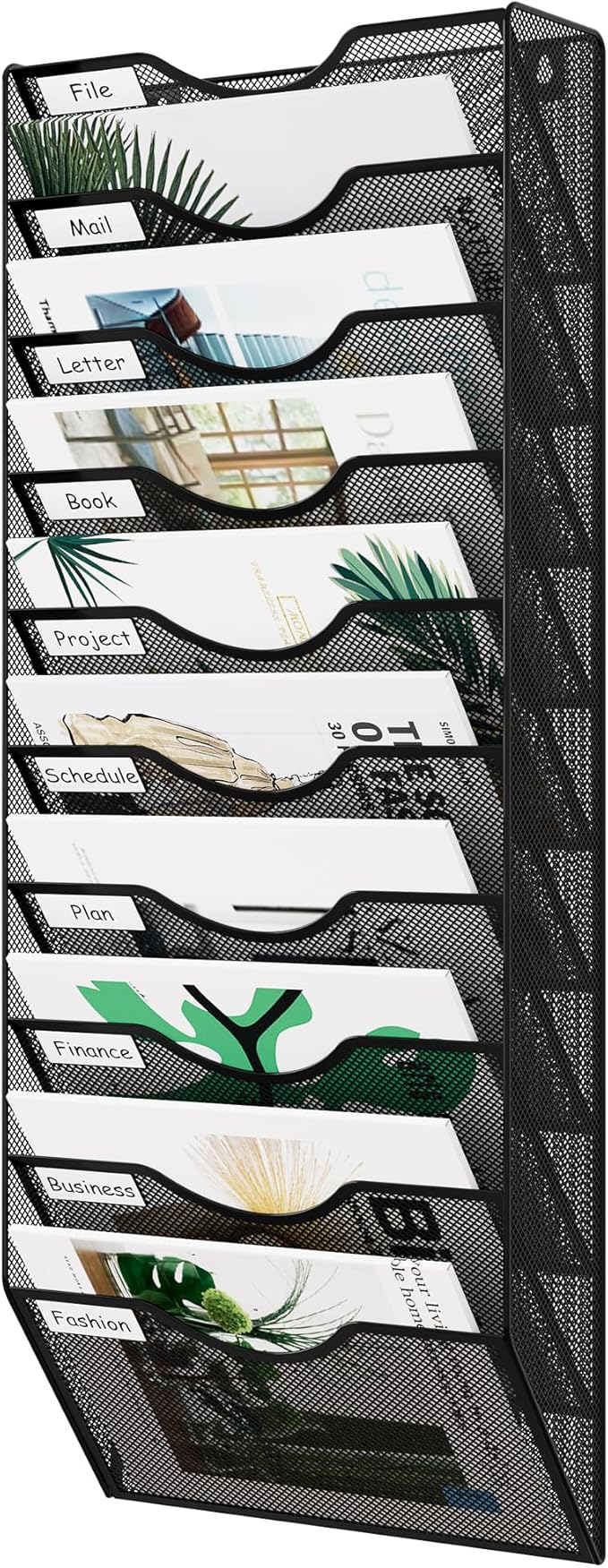 EasyPAG 10 Pocket Mesh Wall File Organizer, Hanging Paper Folder Holder with Classify Label, Vertical Wall Mount Mail Organizer for Office Home Classroom, Black