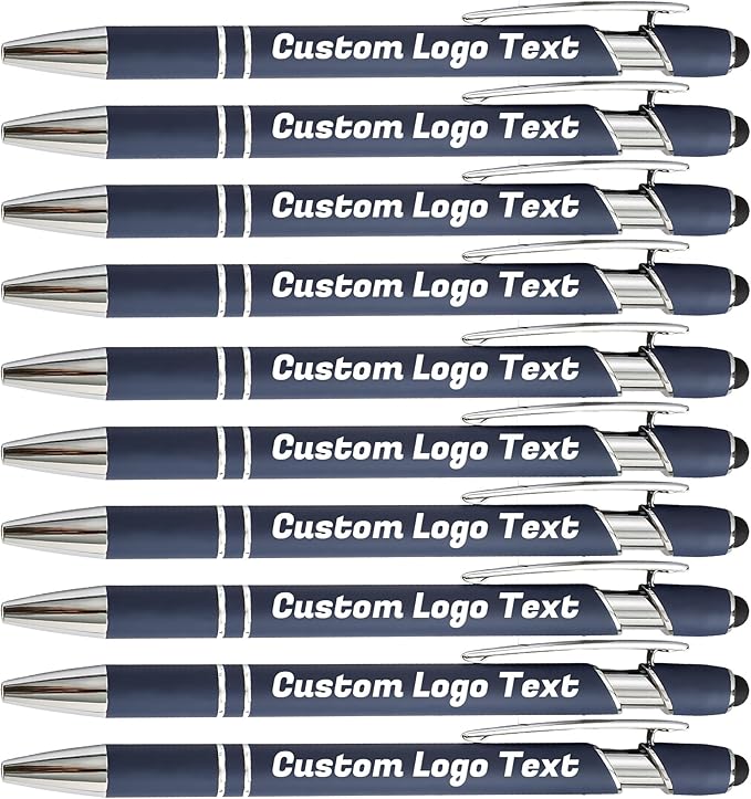 HEYZARDA Personalized Pens with Name Text Logo Custom Ballpoint Pen for Business Office Events with Stylus for Touchscreen 50 Pcs Navy