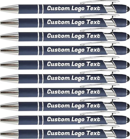 HEYZARDA Personalized Pens with Name Text Logo Custom Ballpoint Pen for Business Office Events with Stylus for Touchscreen 20 Pcs Navy