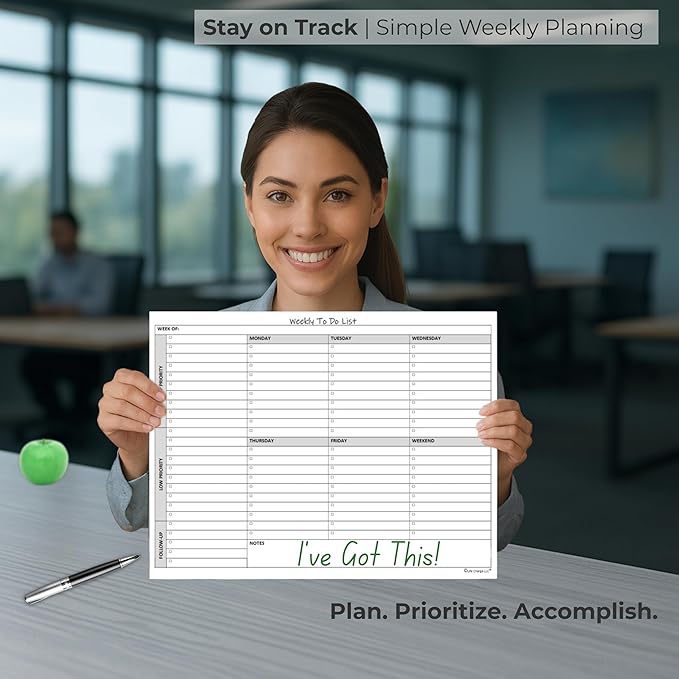 Life Charge Weekly To Do List Planner Notepad, 60 Page Task Planning Pad with Daily Checklist, Priority To-Do Checkboxes & Notes, Desk Notebook for Office Organization & Productivity, 11 x 8.5