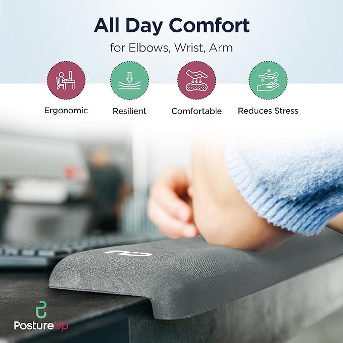 EdgeRest PostureUp L-Shaped Memory Foam Wrist Rest, Ergonomic Elbow and Forearm Support for Desk, Non-Slip Universal Fit, Light Gray