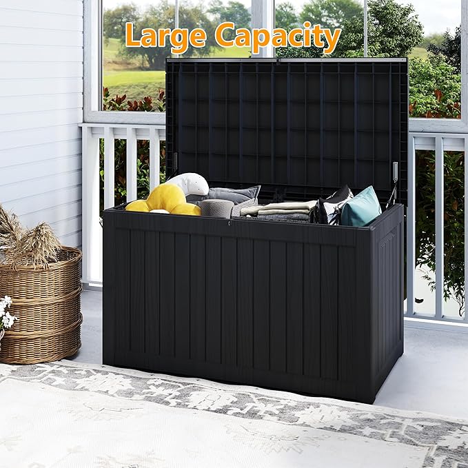 Yardgrace 270 Gallon Resin Deck Box, Waterproof Outdoor Storage Box, Lockable for Patio Furniture, Garden Tools, Pool Accessories, UV-Resistant for All Weather Use, Black