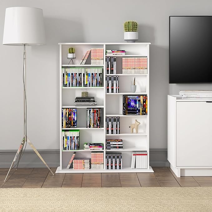 Prepac 2 Column Display Cabinet, White and Tall Storage Cabinet with 14 Adjustable Shelves for DVD Storage, 8.75" D x 38.75" W x 51" H, WMA-0640