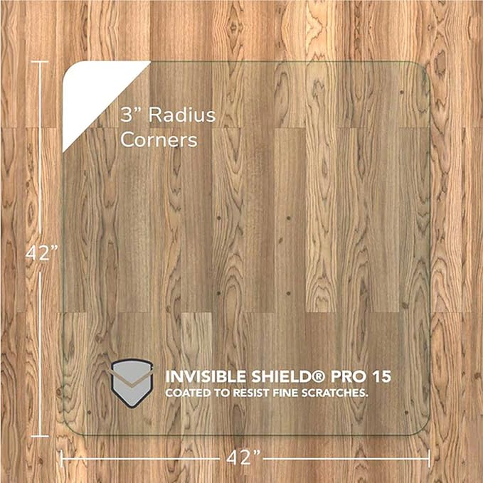 Vitrazza Glass Chair Mat 42” x 42” Superior ¼" thick, Chiaro Standard Clear, Certified Tempered Safety Glass, Delivers a Smooth Glide, Protects Carpet or Wood, Beautiful in Home or Office.