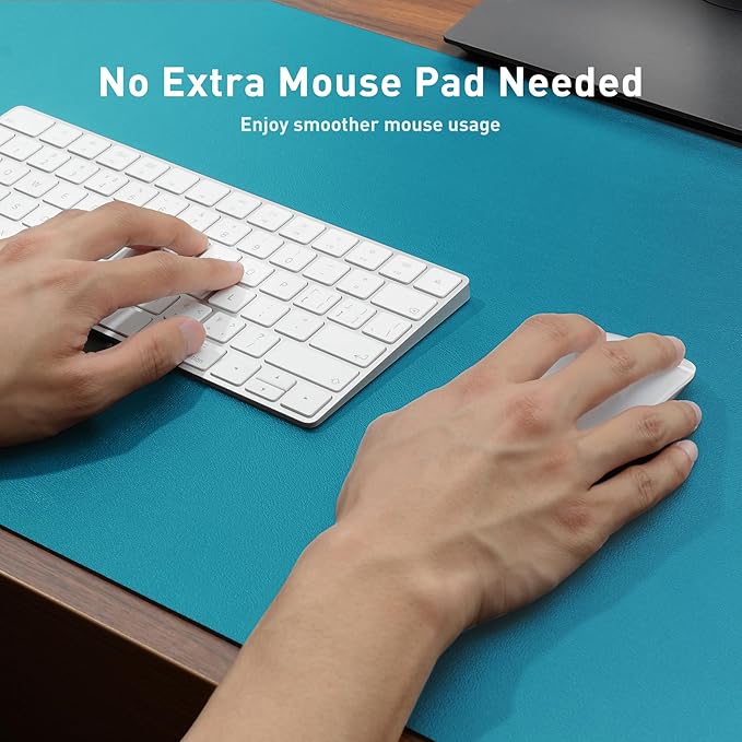 Aothia Leather Desk Pad Protector, Mouse Pad, Office Desk Mat, Non-Slip PU Leather Desk Blotter, Laptop Desk Pad, Waterproof Desk Writing Pad for Office and Home (Turquoise,31.5" x 15.7")