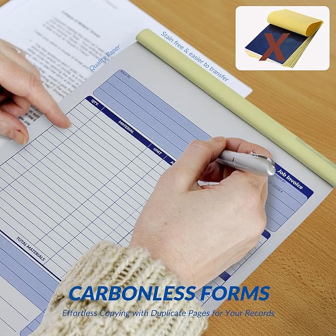 Harfesto Job Work Order Forms, Large Size Contractor Invoice Book 8-1/2" x 11-7/16", Invoice Receipt Book for Small Business, 2-Part Carbonless Forms, 200 Sets (4 Books)