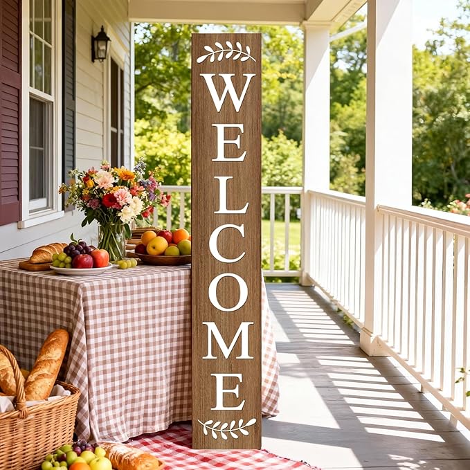Farmhouse Wooden Merry Christmas Welcome Sign Stand for Front Door, 47" Large Welcome Sign for front porch, Rustic Vertical Tall Xmas Gift Porch Leaner Decor for Outdoor Patio Garden