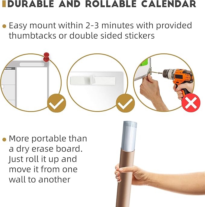 Large Dry Erase Wall Calendar - 36" x 52" Undated 4-Month Calendar for Home, Office, School - Reusable Jumbo Laminated Task Organizer