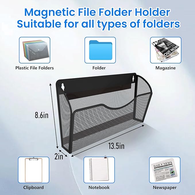 KZWKRG Magnetic File Holder, Magnetic File Folder Holder, No Drilling Installation, Magnetic Mail Holder File Organizer for Whiteboard,Office,Refrigerator,File Cabinets,Classroom
