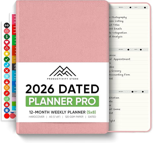 Dated, 2026 Planner, 5.8” x 8.3” - The #1 Productivity Planner to Achieve Your 2026 Goals - Planner 2026-2027 by PRODUCTIVITY STORE (A5, PINK)