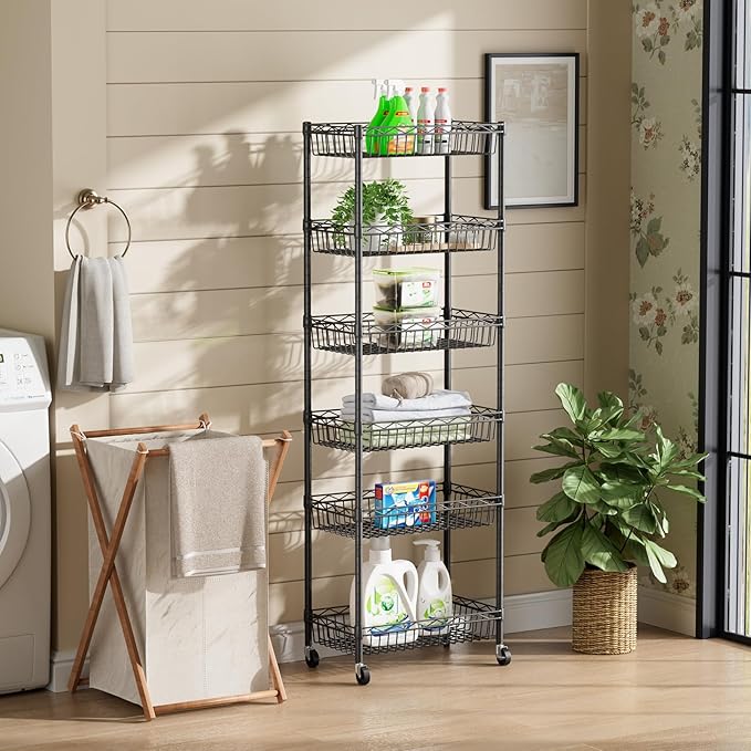 SINGAYE Shelf Closet Wire Shelving：Adjustable Metal Unit for Laundry Room Organization Bathroom Kitchen Home Storage with Wheels Pantry Rack Shelves