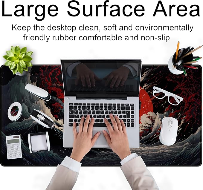 Gothic Desk Mat XXL Large Extended Gaming Mouse Pad Red Sun Mousepas Laptop Mat, Office Decor Computer Keyboard and Mouse Mat, Desk Pad Non-Slip Mousepad with Stitched Edge, 31.5''x15.7''