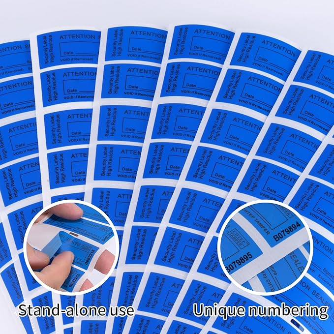 ChtepTamper 100 Pieces Total Transfer Tamper-Evident Stickers Security Labels Great for Goods Shipping,Exchange of Agency Files, Privacy Protection or More(Serial Number 0.8 * 2.4inches Blue)